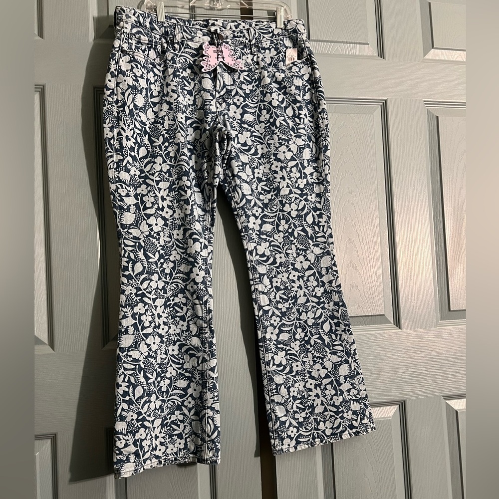 Anna Sui Floral Print Bootcut Jeans.